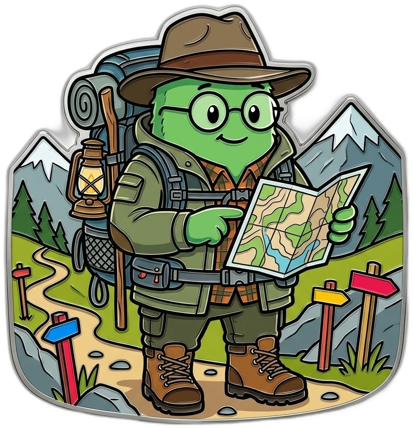 Green SearchSpot mascot trekking fridge magnet